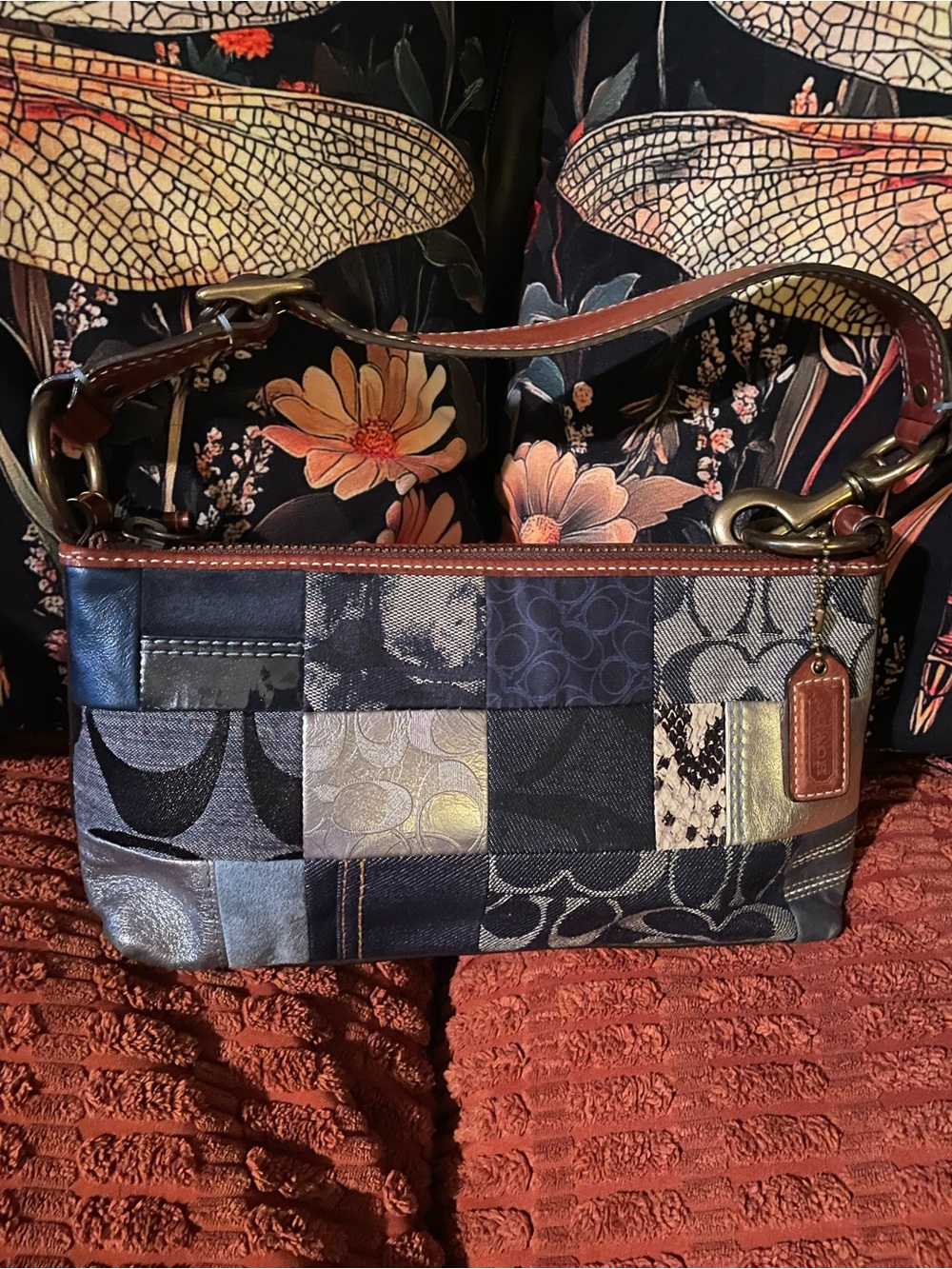 Rare Vintage Y2K Coach Denim and Leather Mini Baguette (Patchwork Collection).